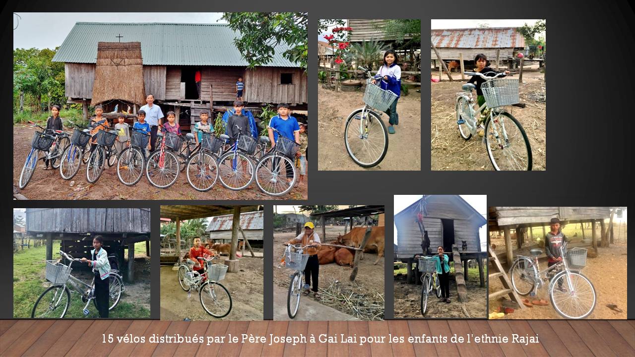 15 vélos distribués par le Père Joseph à Gai Lai pour les enfants de l’ethnie Rajai